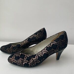 Elegant Black Gold pattern Women's Heels vintage retro size 38